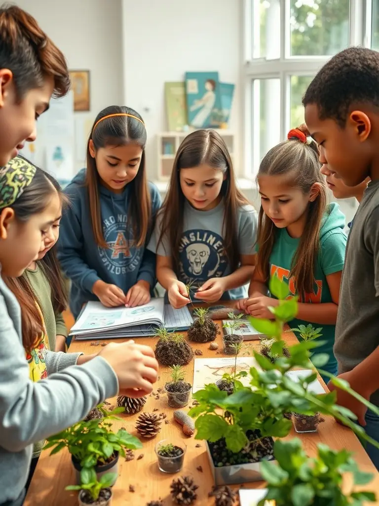 A picture of a group of children participating in a educational workshop about local aquatic ecosystems, learning about the importance of biodiversity and conservation.